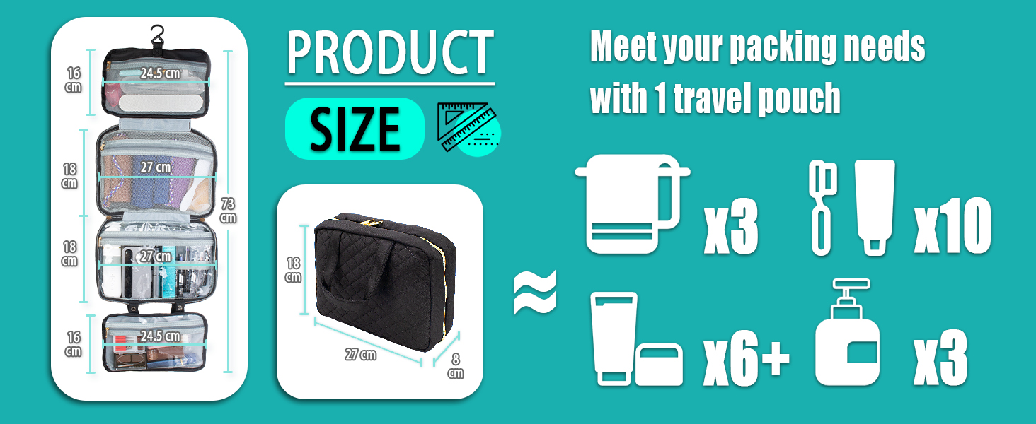 Чорна дорожня косметичка Pinkiou з гачком для підвішування, велика водонепроникна сумочка для косметики для жінок