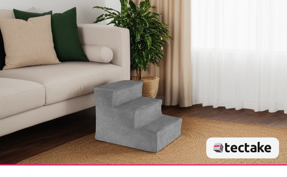 Сходинка для тварин tectake®: для собак та котів, зручний доступ до софи, ліжка, авто. Миючий чохол, плоскі сходинки, сірий колір, 37 x 45 x 34,5 см