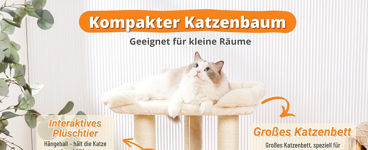 Дерево для котів Happi N Pets 71 см з лежаком та гамаком, покриття з сизалю, стабільна конструкція, знімний чохол, бежевий