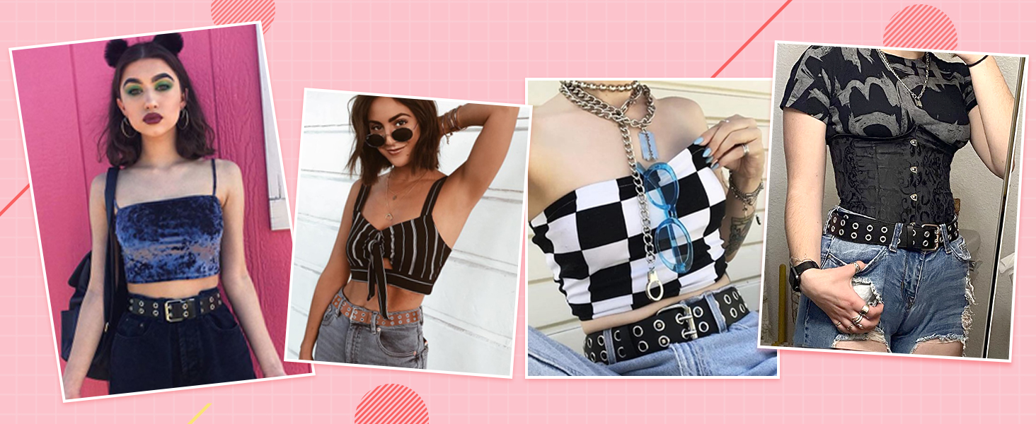 Ремень JasGood Punk унісекс, подвійні отвори, стиль косплей, хіп-хоп, рок, готика, чорно-білий, 105 см