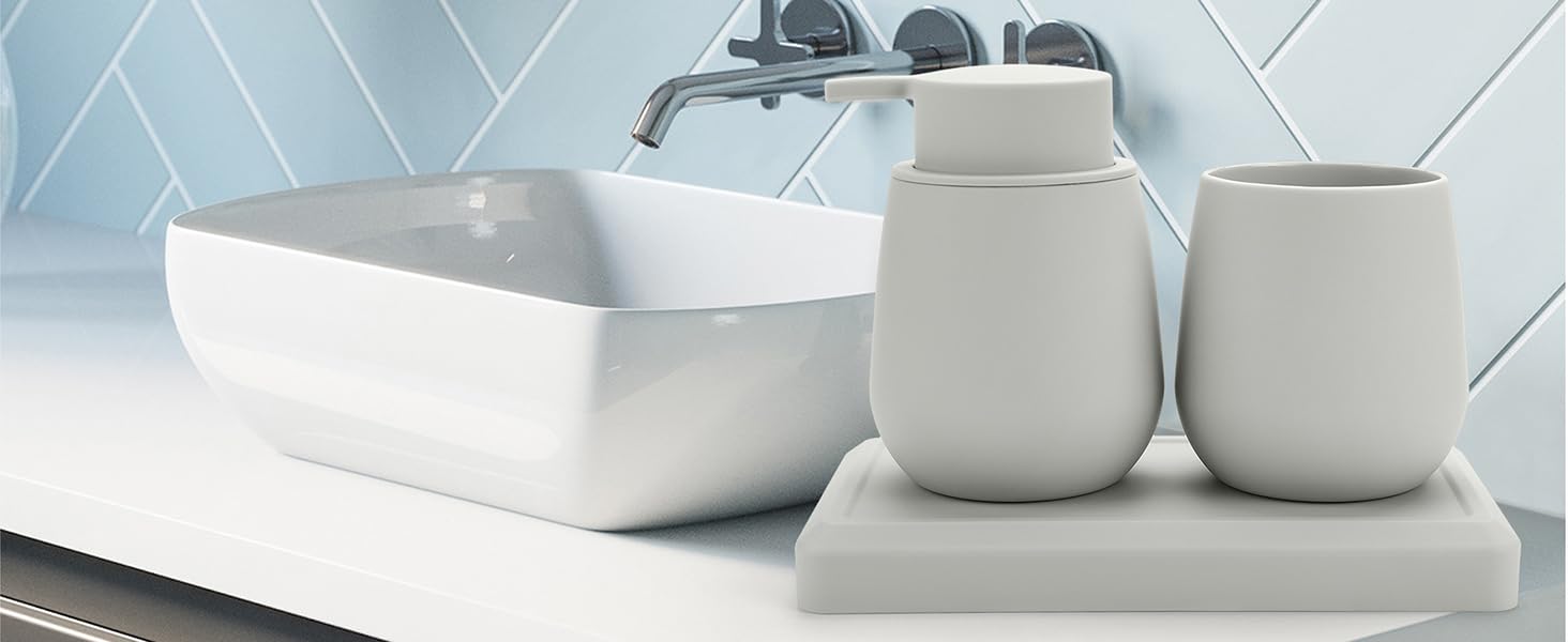 Сучасний набір для ванної кімнати AJEUNGAIN сірого кольору: мильниця, стакан для зубної пасти, піднос. Організатор для ванної кімнати (сірий). 3 шт.