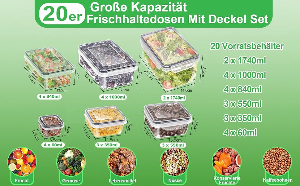 Набір контейнерів Kottwca, 30 шт. (15 контейнерів + 15 кришок) для зберігання продуктів, Meal Prep, 100% захист від протікання, BPA-Free, для мікрохвильової печі та холодильника, велика місткість