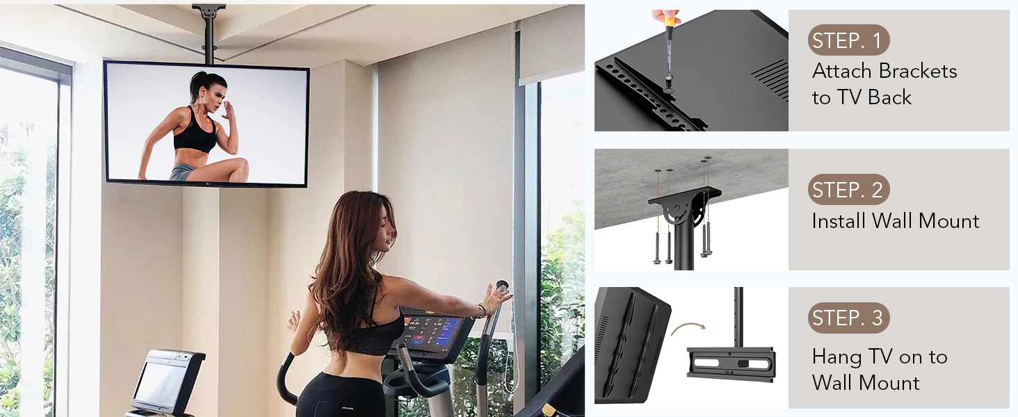 Adjustable TV Ceiling Mount for LED, LCD, OLED, and Plasma TVs - 26-65 Inch, 50kg Capacity, 400x400mm VESA, Black (AX11TB01)