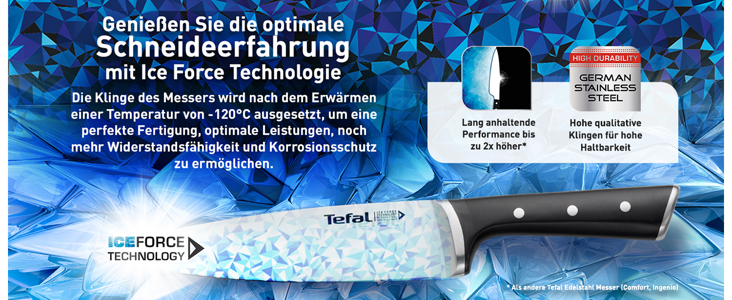 Набір ножів Tefal Ice Force 3 шт: ніж для м'яса 20 см, ніж Сантоку 18 см, універсальний ніж 11 см, нержавіюча сталь, чорний, K232S3