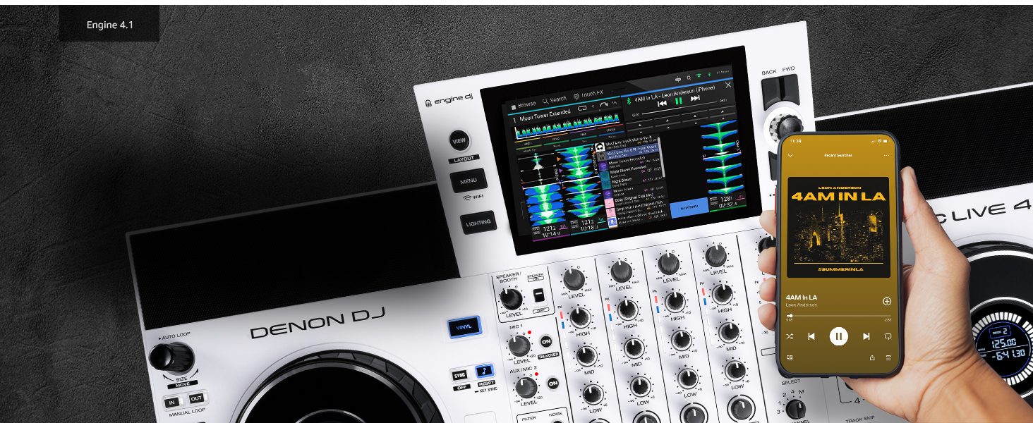 DENON DJ SC LIVE 4 - DJ контролер з розділенням на стеми, Wi-Fi, вбудовані колонки, сумісний з Serato DJ та Virtual DJ