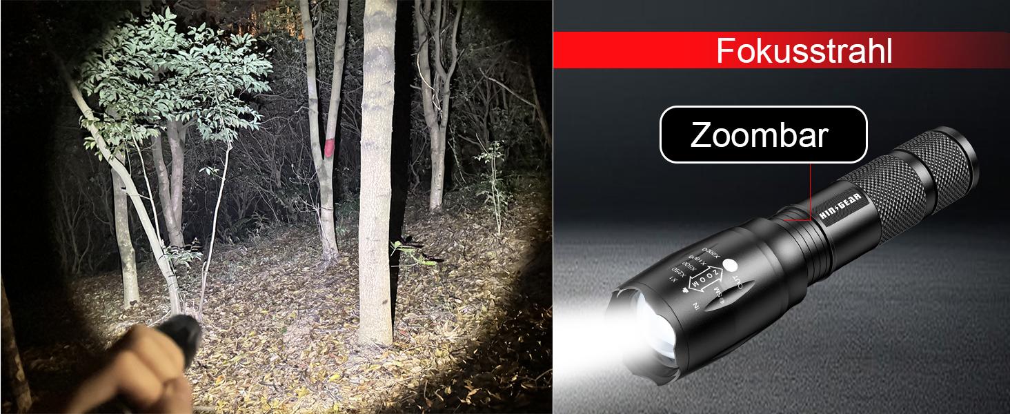 Набір ліхтариків Modus Extrem Hell 4 шт. - потужні LED ліхтарики з алюмінію, 2000 люмен, водонепроникні (IP65), з функцією зуму, для кемпінгу, туризму, надзвичайних ситуацій, подарунок, чорний