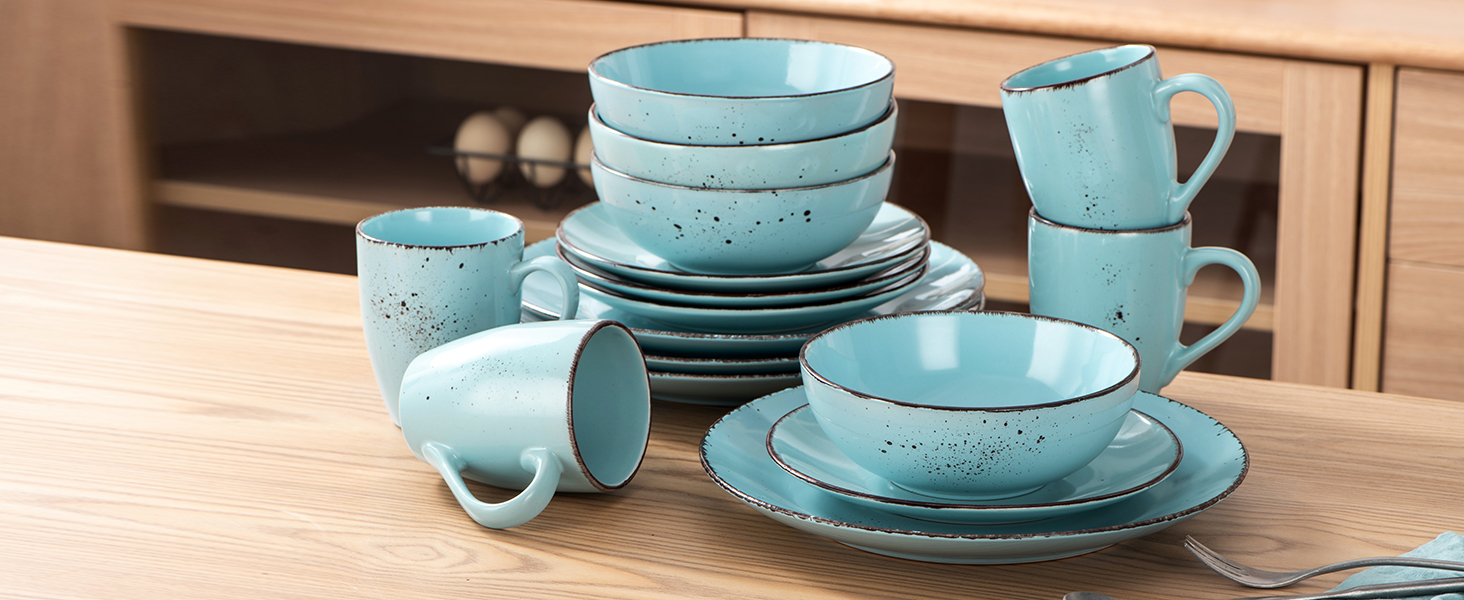 Набір посуду Vancasso Navia 16 предметів, кераміка, блакитний, вінтажний стиль