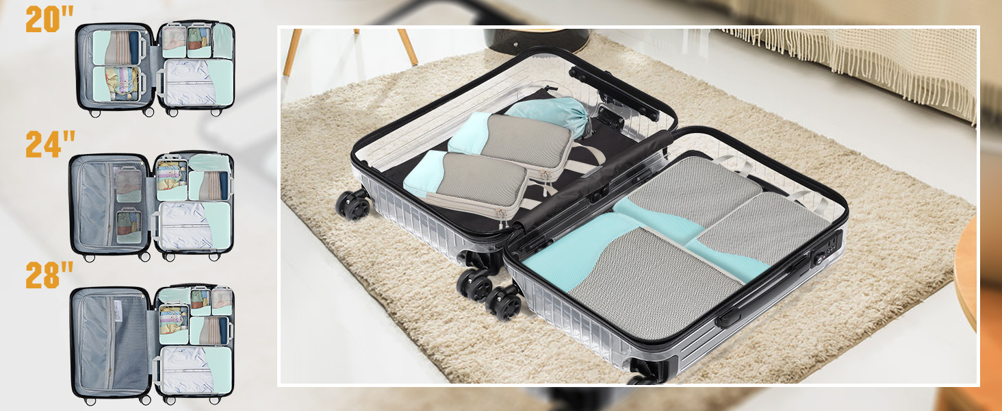 VnioLife Набори для пакування валізи: 8 шт. - Органайзер для подорожей, компресійні куби для валізи (Блакитний)