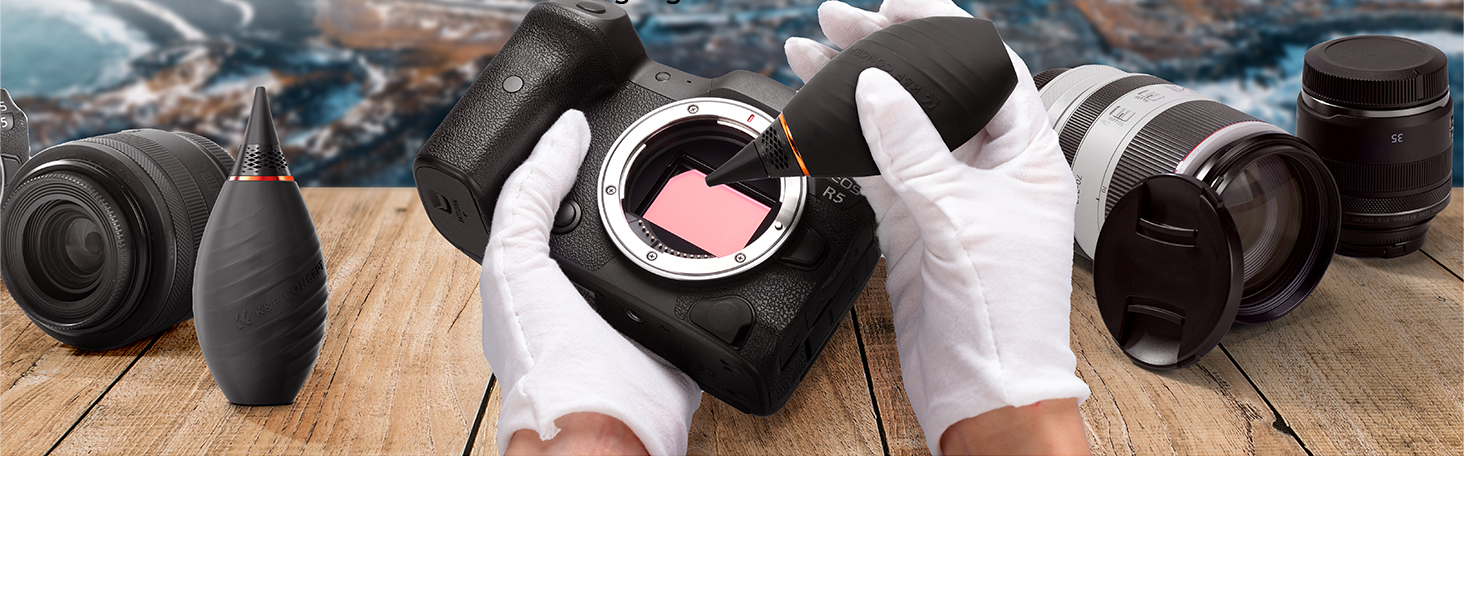 Набір для чищення фото- та відеокамер K&F Concept 10-в-1: об'єктиви, смартфони, сенсори. З мікрофіброю, повітряним насосом та рідиною для чищення.