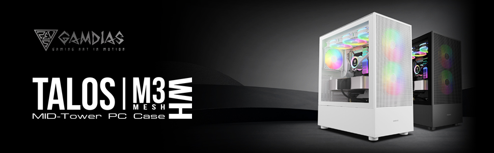 Корпус для ігрового ПК Gamdias Talos M3 Mesh WH, ATX Mid-Tower, 3 x 120 мм ARGB вентилятори, сітчаста передня панель, скло, білий