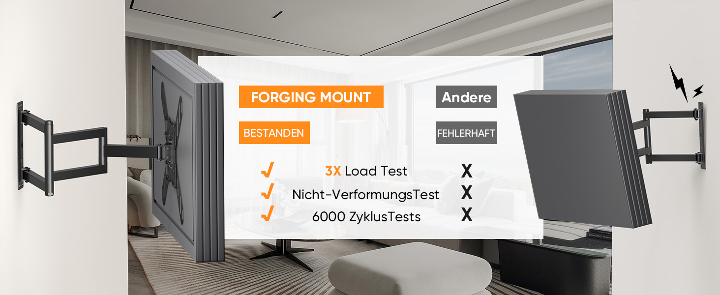 Кронштейн для телевізора FORGING MOUNT поворотний 26-65 дюймів, VESA 400x400, до 35 кг, подовжений