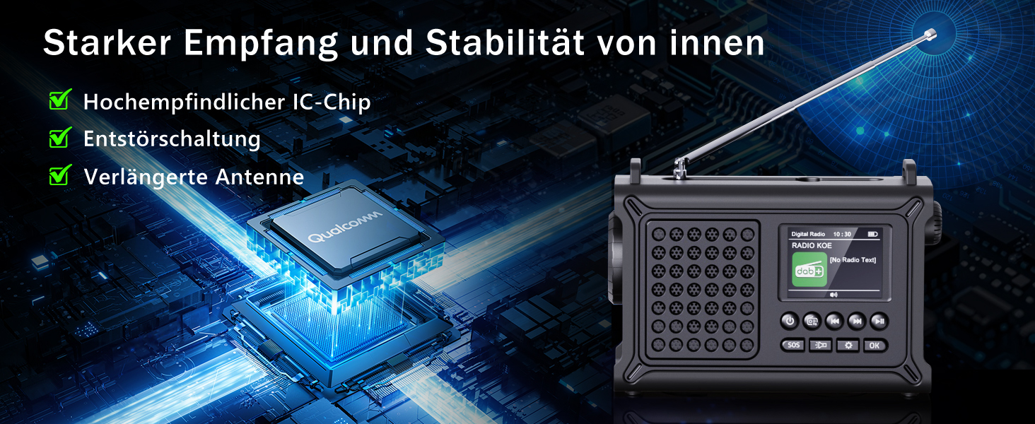 Радіоприймач Kurbelradio з DAB/DAB+/UKW, акумулятор 12000mAh, сонячна панель 8500mm², ручне радіо, Bluetooth 5.0, ліхтарик, ліхтар для читання, Outdoor, кемпінг, зелений (чорний)