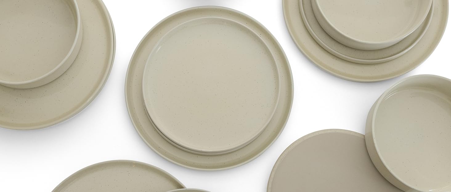 Igunga Stoneware Dinnerware Set - 12 Piece Set for 4 | Reactive Glaze Beige Tableware - Handcrafted Premium Quality