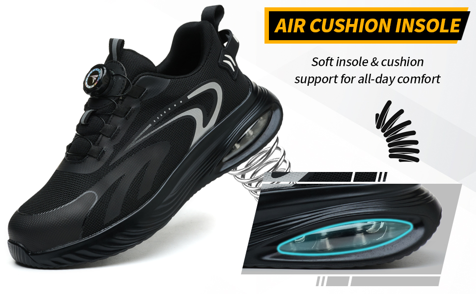 Черевики робочі чоловічі/жіночі, захисні, легкі, спортивні, дихаючі, на шнурках/з поворотним затвором, зі сталевим підноском, 47 EU, чорні