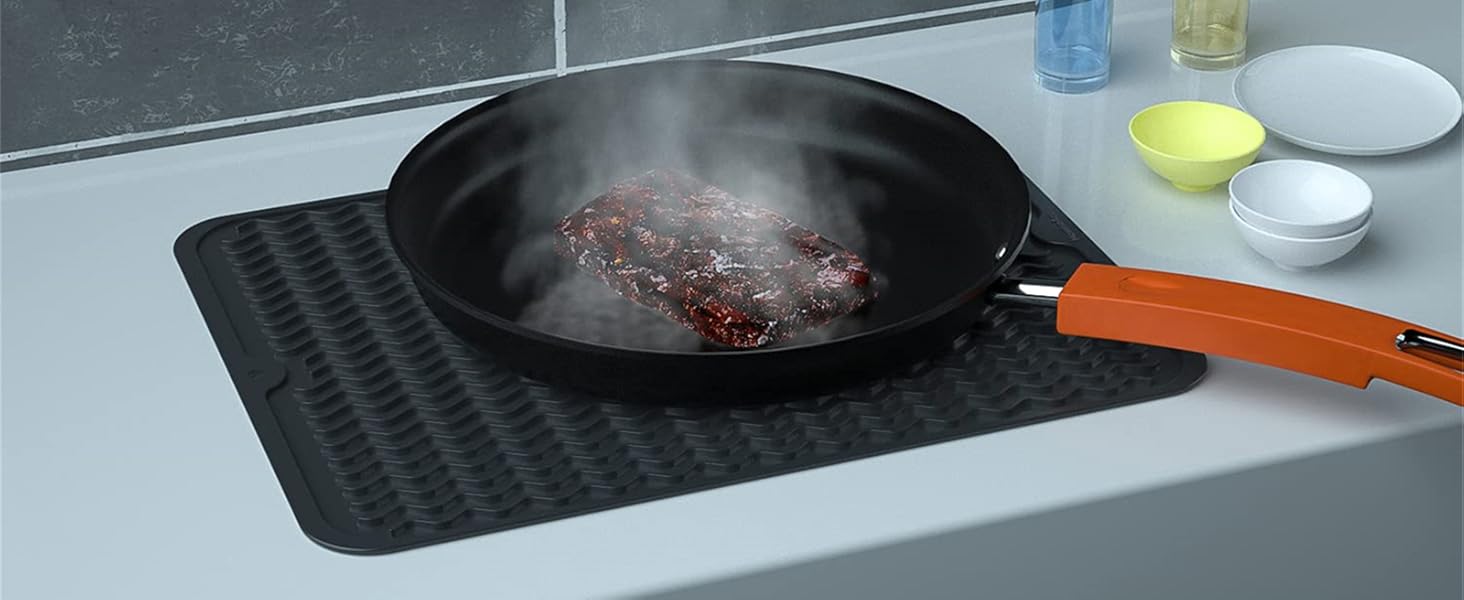 Силиконова підставка для посуду - 50 x 40 см. Без BPA, стійка до нагріву, не слизька. Підставка для сушіння посуду, чорна.