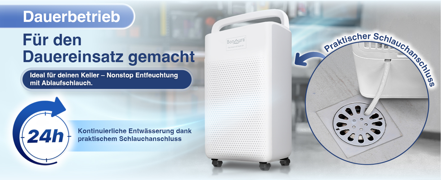 Електричний осушувач повітря BonAura® 10L з LED дисплеєм, таймером та авто-режимом - для підвалів та приміщень до 40м³ - допомога від плісняви