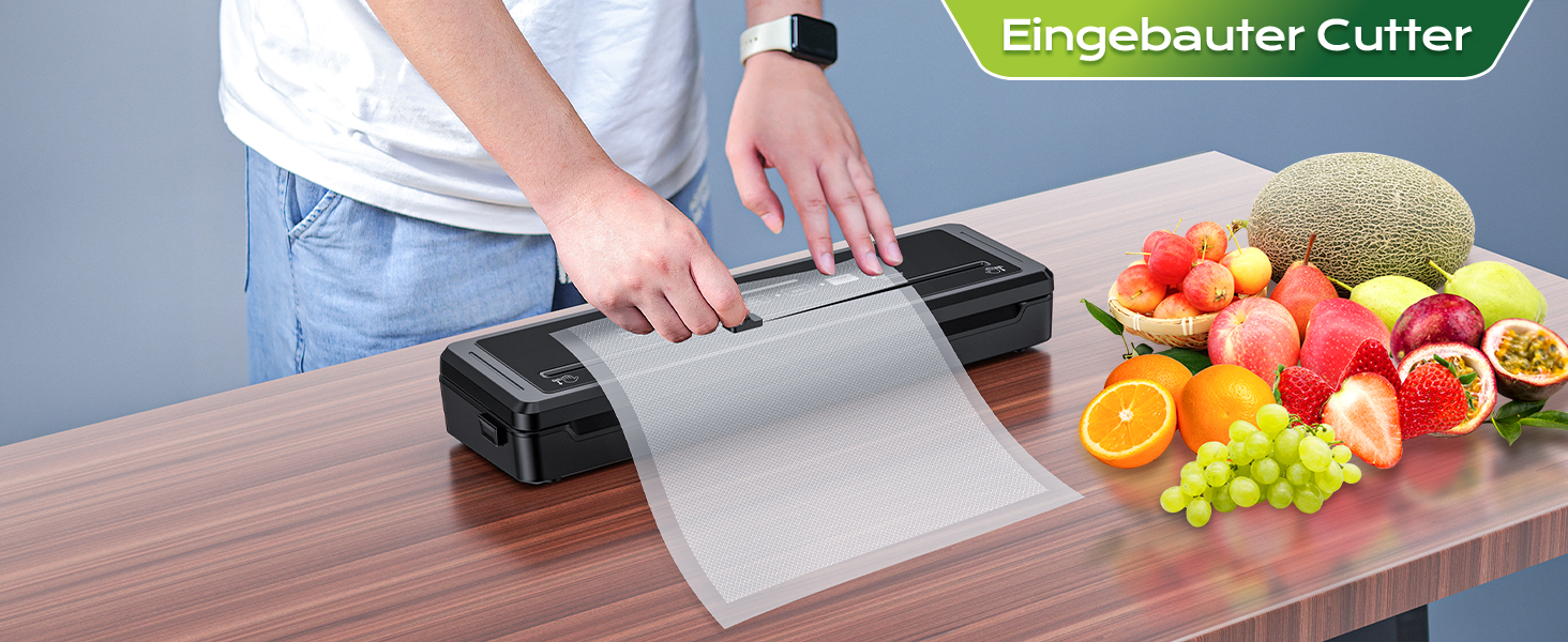 Вакуумний пакувальник 5-в-1 для продуктів харчування: сухий/вологий режим, зберігає свіжість до 7 разів довше, 70 кПа, вбудований різак, шланг, 10 пакетів