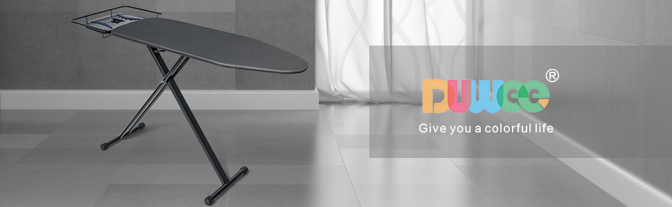 Прасувальна дошка Duwee Extra велика з парогенератором, термостійке покриття, регульована висота, міцні ніжки, 122 x 43 см (Чорна)