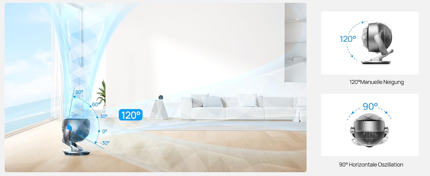 Вентилятор настільний Dreo Lynx S (срібний) – тихий, розумний, з пультом, 21 м, 4 швидкості, 5 режимів, таймер 12 год