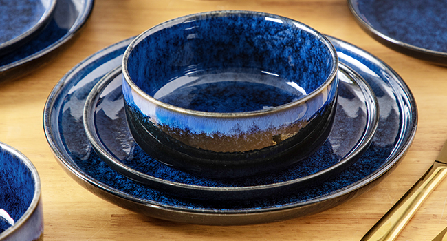 Vancasso Starry 24-Piece Blue Stoneware Dinnerware Set for 6 - Complete Tableware Set with Plates, Bowls