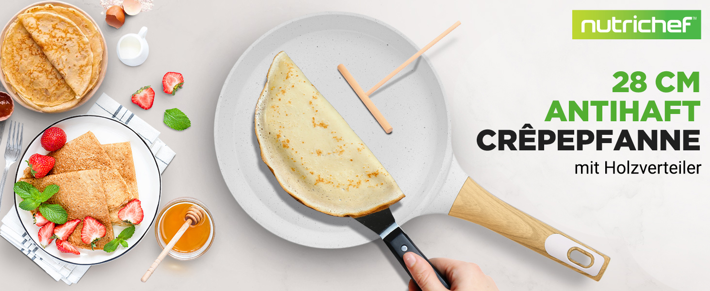 Сковорода для млинців Nutrichef з антипригарним мармуровим покриттям 28 см, індукція, алюмінієва, з дерев'яною лопаткою