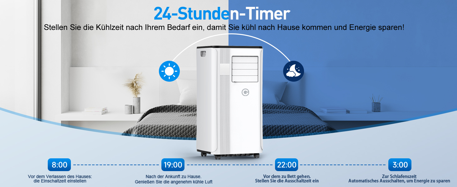 Мобільний кондиціонер Klimaanlage 9000 BTU 3-в-1: охолодження, осушення, циркуляція повітря, LED дисплей, пульт, таймер, тихий, енергоефективний, для приміщень до 88 м³