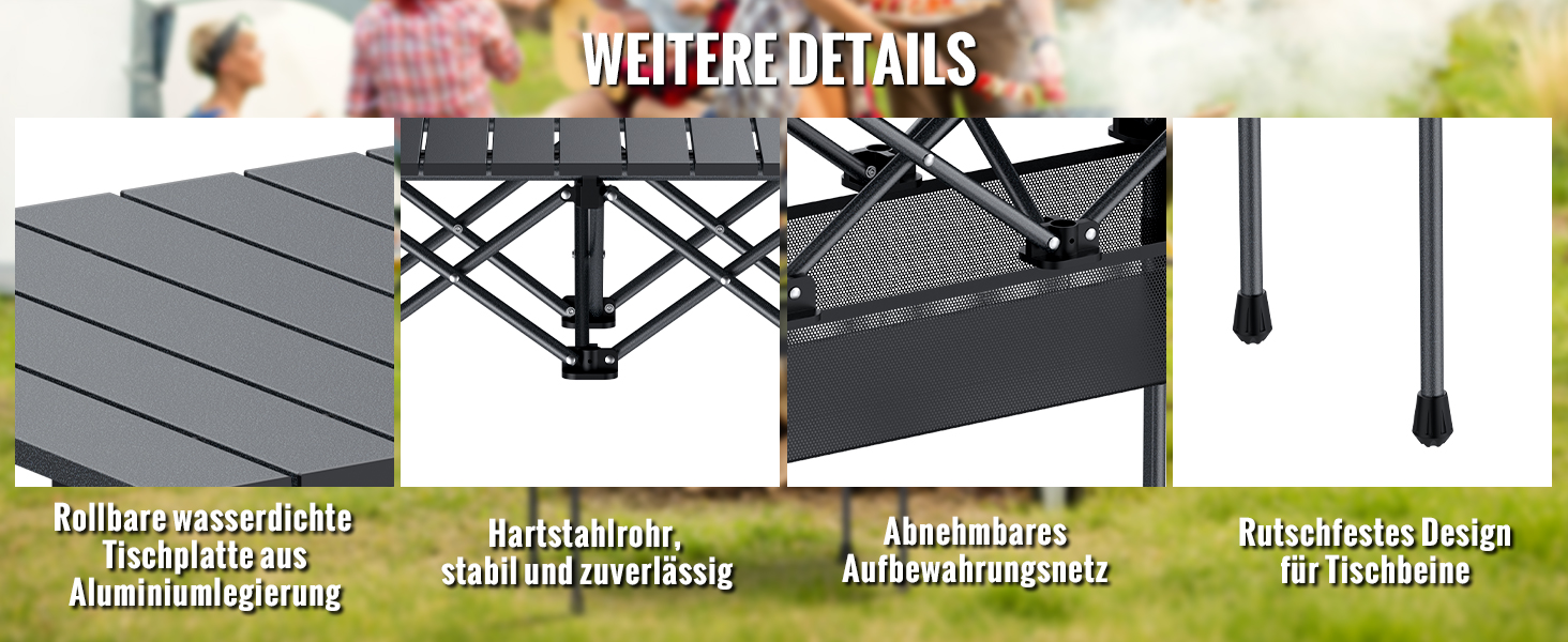 Складаний туристичний стіл Garllen 82x40 см, 2 положення висоти (44/70 см), знімний стіл зі сталі, для пікніка, грилю, саду та кемпінгу