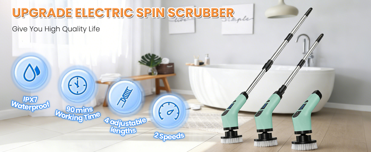 Електрична щітка для чищення швів та поверхонь з 10 насадками, регульована ручка для ванної, кухні, авто, підлоги