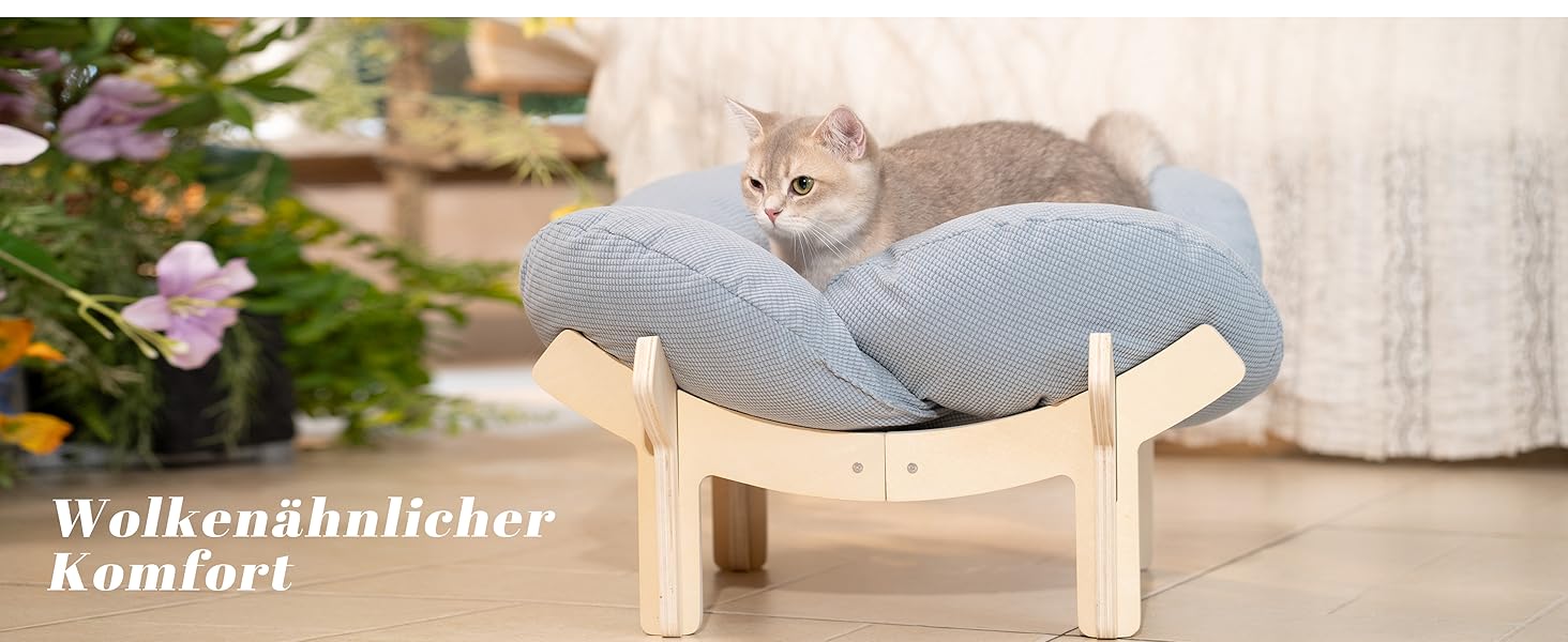 Кішка ліжко CheerPals, квітка, 55x55 см, велике, м'яке, для всіх котів, білий (світло-блакитний)