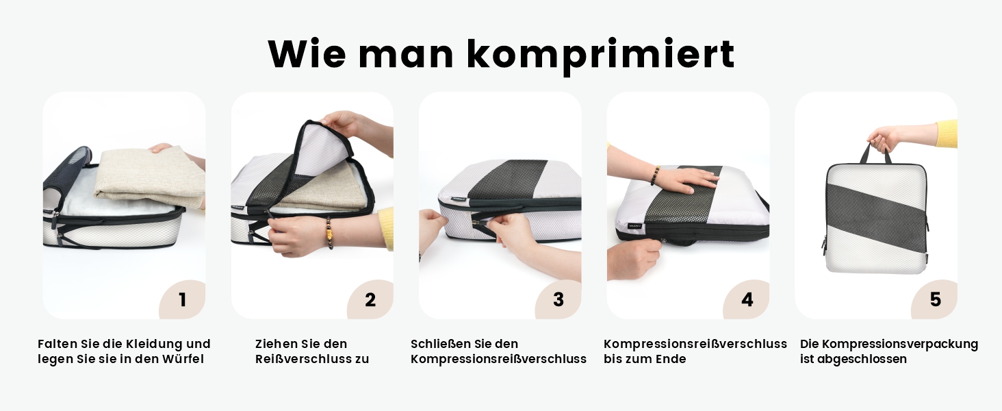 Набір органайзерів для валізи з компресією, 6 шт. - Кубики для пакування одягу, білий (Elfenbein) - Організація багажу в дорогу