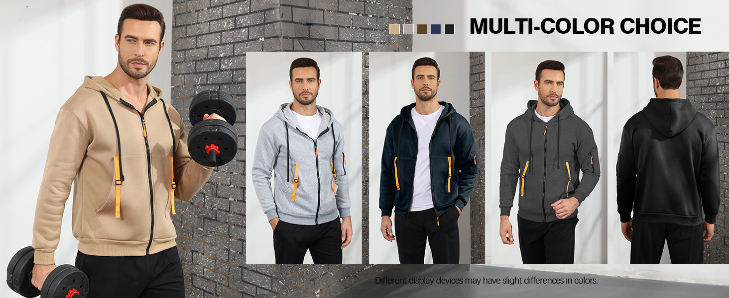 Світшот з капюшоном Aulemen для чоловіків з блискавкою, лангрукав, slim fit, декілька кишень, для повсякденного носіння та спорту, сірий, 3XL