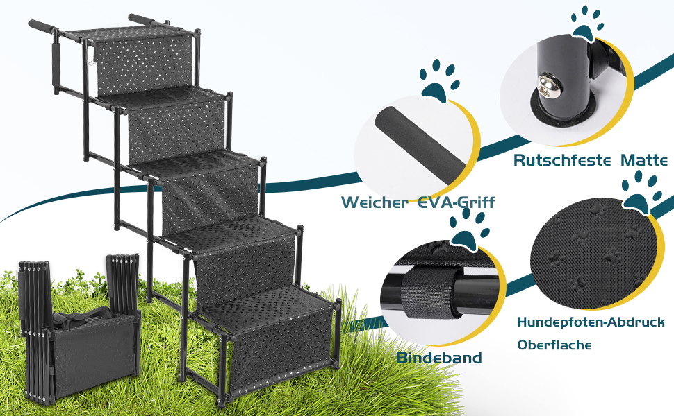 Сходинка для собак OUUTMEE: 4-ступенева, складана, з антиковзким покриттям, для маленьких та великих собак до 80 кг, підходить для авто та SUV
