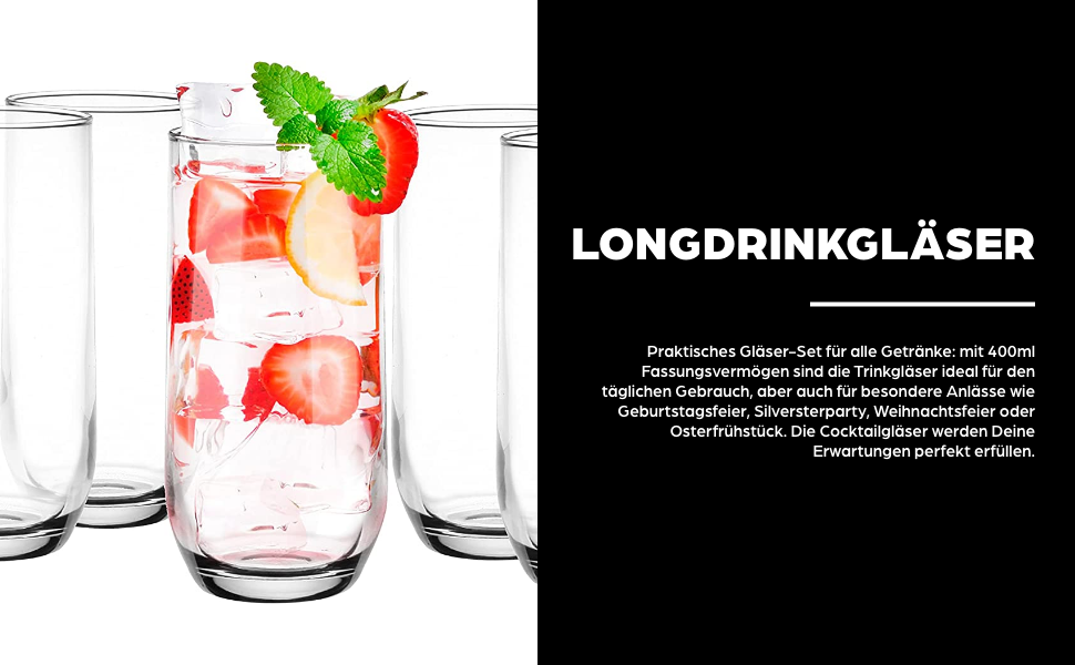 Набір склянок Glasmark KROSNO 1992 Longdrink 6 шт, 400 мл для води, коктейлів, високі склянки для напоїв, придатні для мийки в посудомийній машині