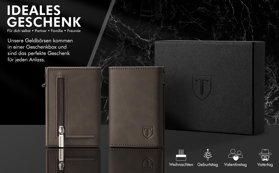 Чоловічий гаманець TENBST з відділенням для монет, Slim Wallet, картхолдер на 8-10 карт, RFID захист, преміум якість, портмоне, коричневий