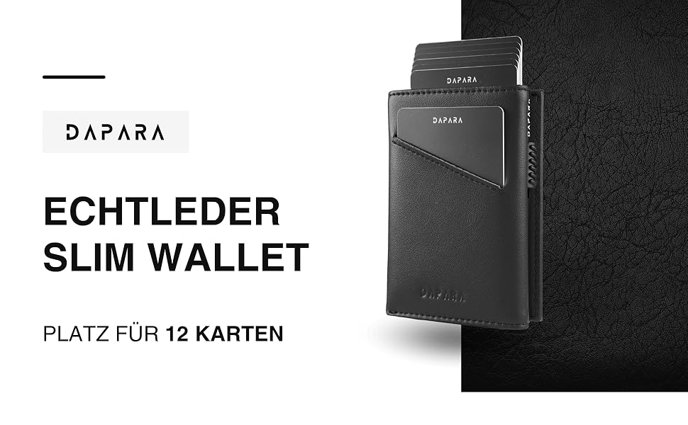 Чоловічий шкіряний гаманець DAPARA з відділенням для монет та RFID-захистом | Slim Wallet для чоловіків | Портмоне на 12 карт | Чорний міні-гаманець з відділенням для монет