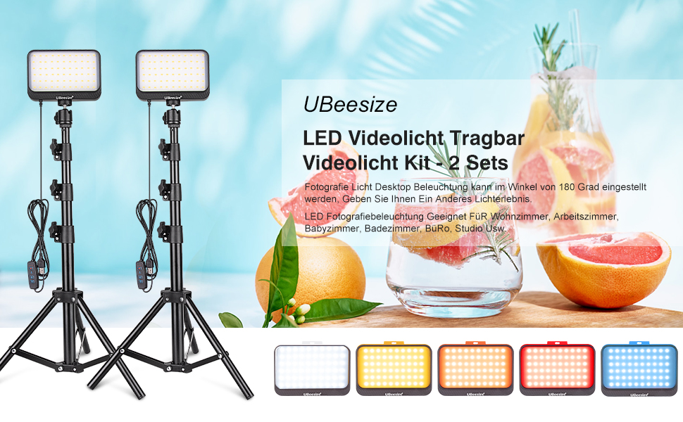 LED відеосвітло UBeesize 2 шт. з регульованим штативом та фільтрами для відеоконференцій, стрімінгу та YouTube