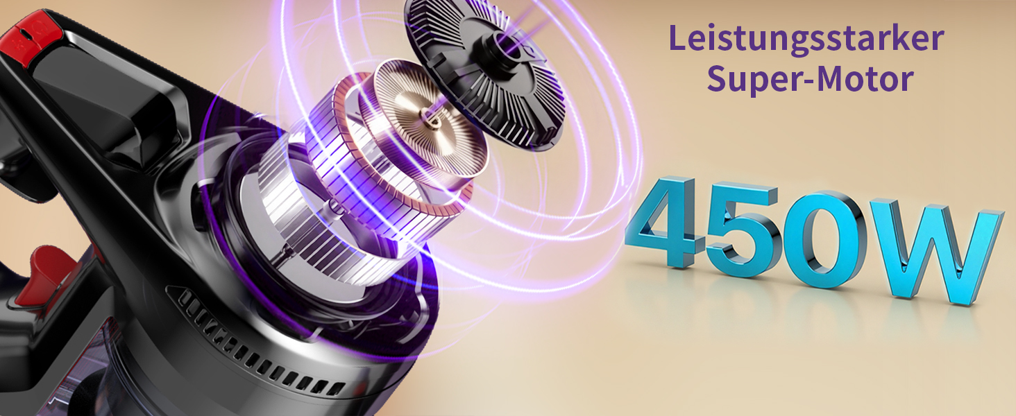 Бездротовий акумуляторний пилосос 450W, 40KPa, без мішка з HEPA-фільтром та LED-дисплеєм, антизаплутана щітка, самостійна підставка з кріпленням на стіну, час роботи 50 хв, для килимів, твердих підлог, шерсті тварин та авто