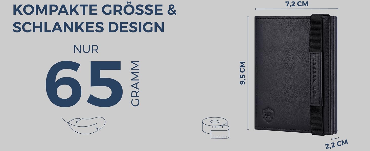 Шкіряний компактний гаманець VON HEESEN з RFID-захистом, міні-портмоне для чоловіків та жінок (чорний, гладка шкіра, з відділенням для монет)