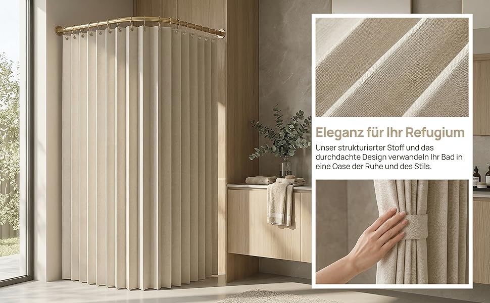 Штора для ванної кімнати анти-грибок водонепроникна магнітна з гачками, текстильна, 180x200 см, сіра