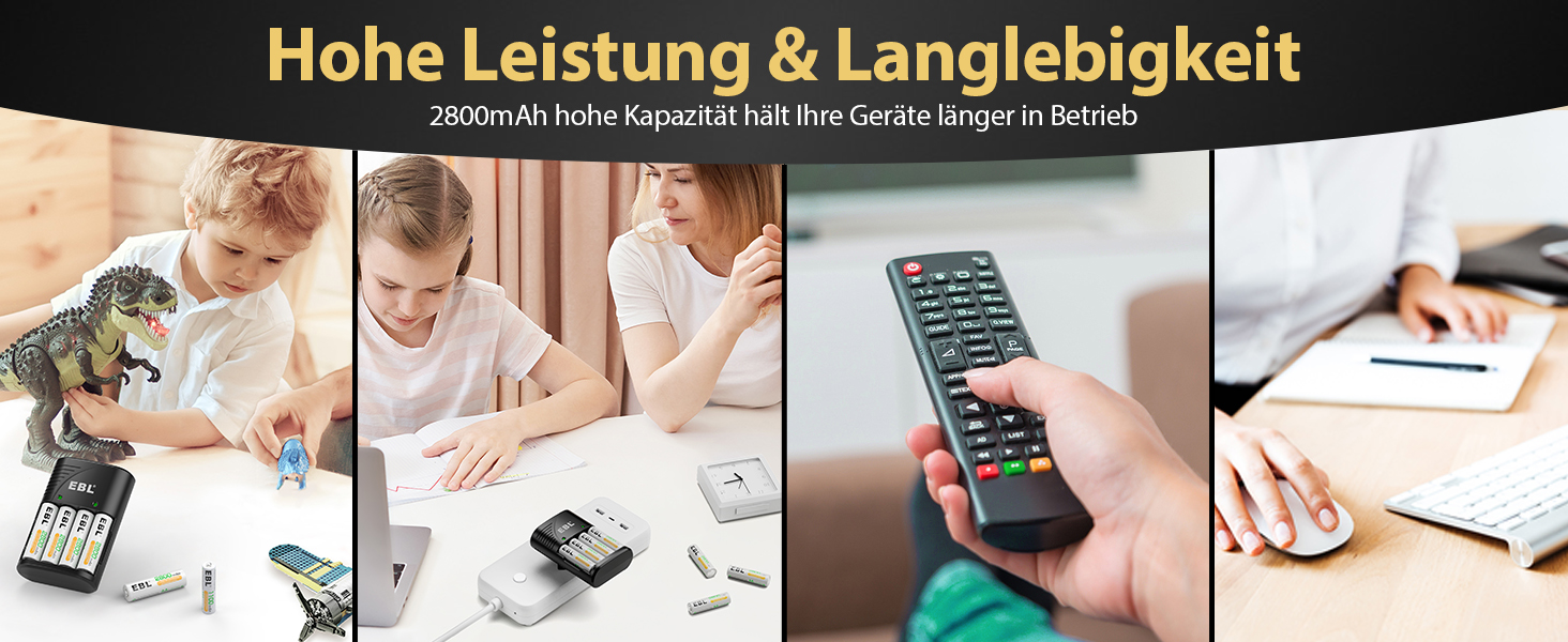 Зарядний пристрій для акумуляторів EBL AA AAA 9V NIMH з 4-ма відсіками, смарт-зарядка, LED-дисплей, швидка зарядка (з набором акумуляторів)