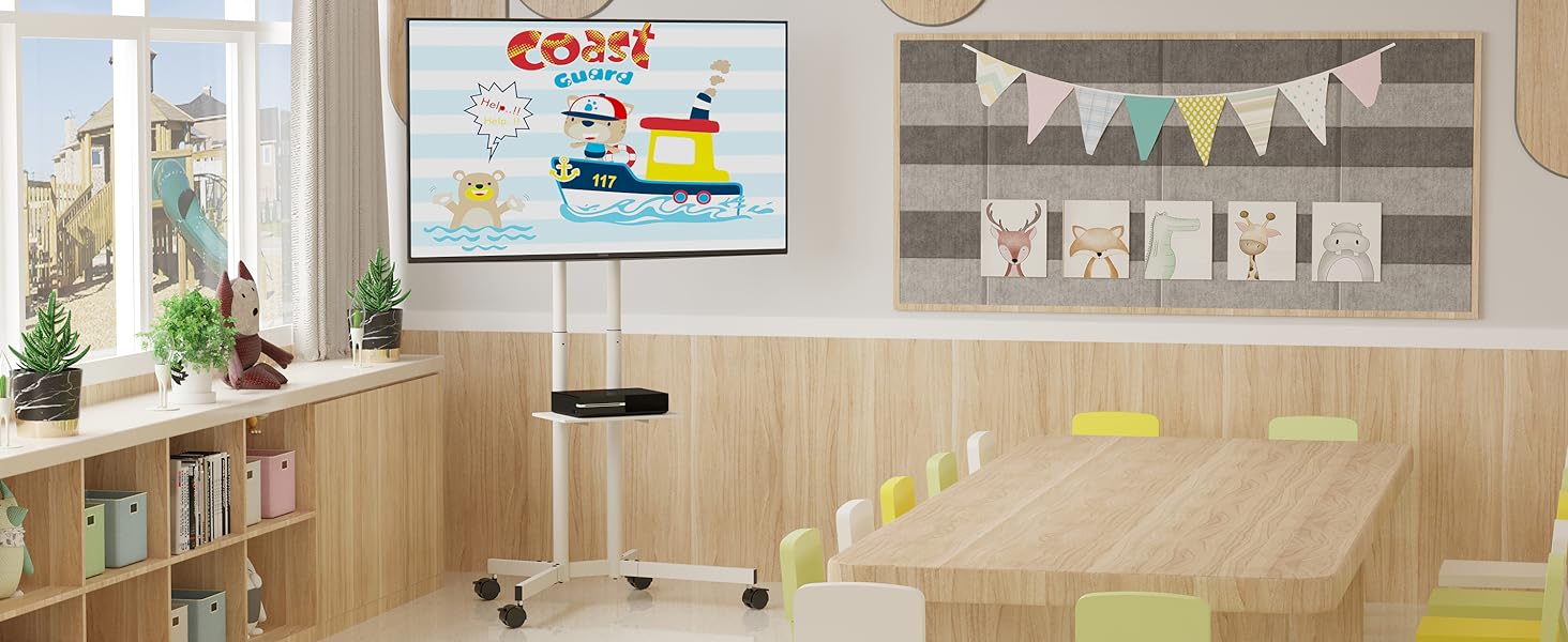 Підставка для телевізора BONTEC на колесах, регульована по висоті, для LCD, LED, OLED, Plasma, Flat & Curved телевізорів 32-85 дюймів, до 60 кг, VESA 600x400 мм (біла)