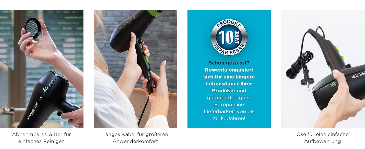 Фен Rowenta CV6030 Haartrockner Eco Intelligence Instant Dry з технологією Air Booster | 1500 Вт, 3 температури, 2 швидкості, холодне повітря, чорний