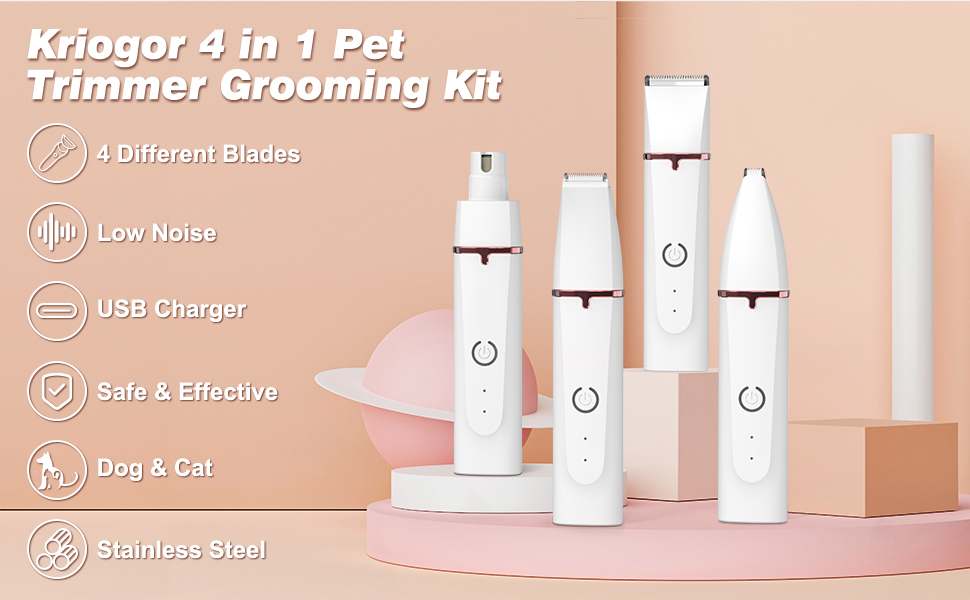 Машинка для стрижки собак Leise, 4 в 1: стрижка тіла, обличчя, вух, подушечок лап. Ідеально для собак та котів.