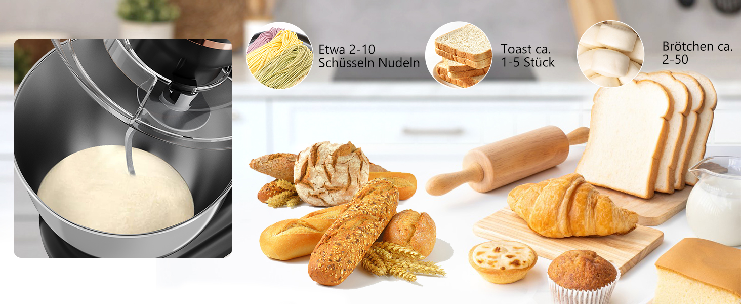 Кухонна машина HOMELUX 1800W з чашею 8 л з нержавіючої сталі, 6 швидкостей, LED-дисплей, насадки для замішування, збивання та нарізки, сіра