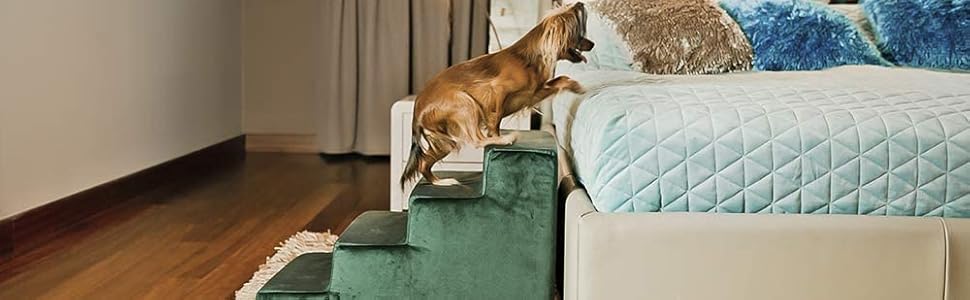 Сходинка для тварин BOUTIQUE ZOO - 30 см | Для собак та котів | 3 сходинки | З велюрової тканини, рожевого кольору