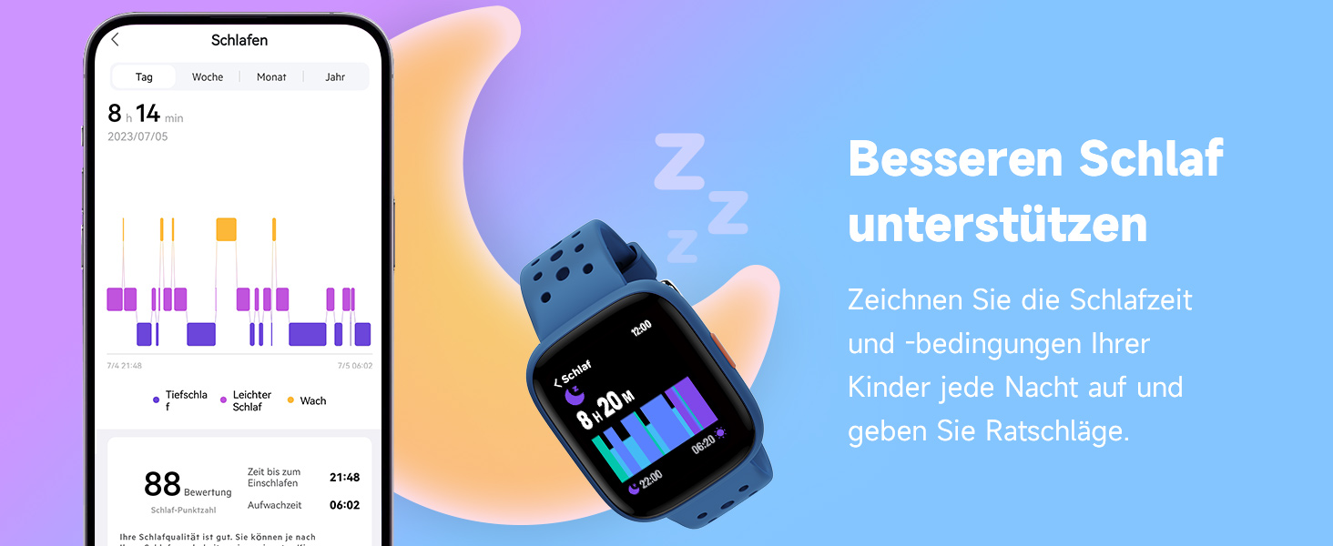 Смарт-годинник BIGGERFIVE для дітей, 1.8' - фітнес-трекер, пульсометр, монітор сну, водонепроникний (IP68), ігри, для дівчаток та хлопчиків 5-16 років, блакитний