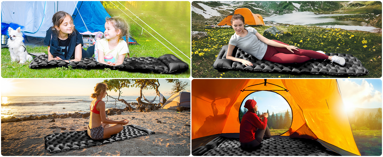 Ultralight Inflatable Camping Mat with Pillow - Waterproof Folding Air Mattress for Camping, Hiking, Travel & Backpacking - Black