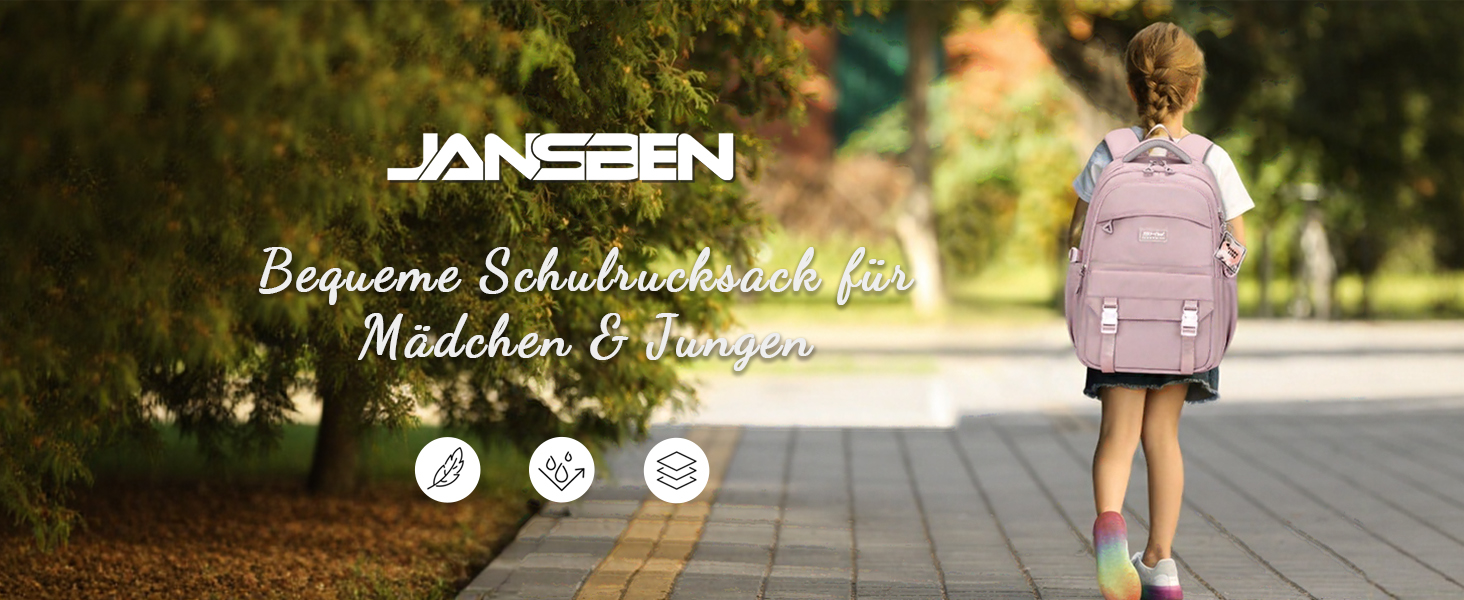 Водонепроникний рюкзак для школи JANSBEN для дівчаток та хлопчиків, багатосекційний, ідеальний для 10-річних дітей, підлітків та 5 класу, фіолетовий
