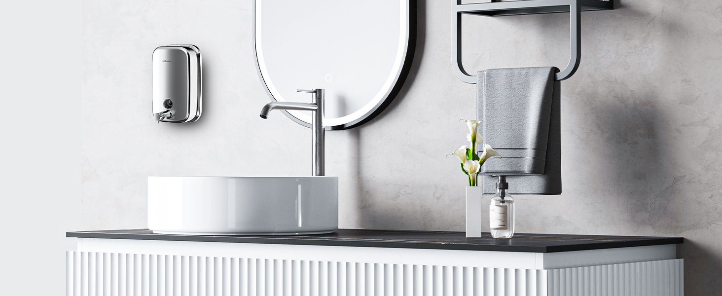 Stainless Steel Wall Mounted Soap Dispenser - 800ml, Hygienic Push Top, Rust-Resistant & Drip-Proof