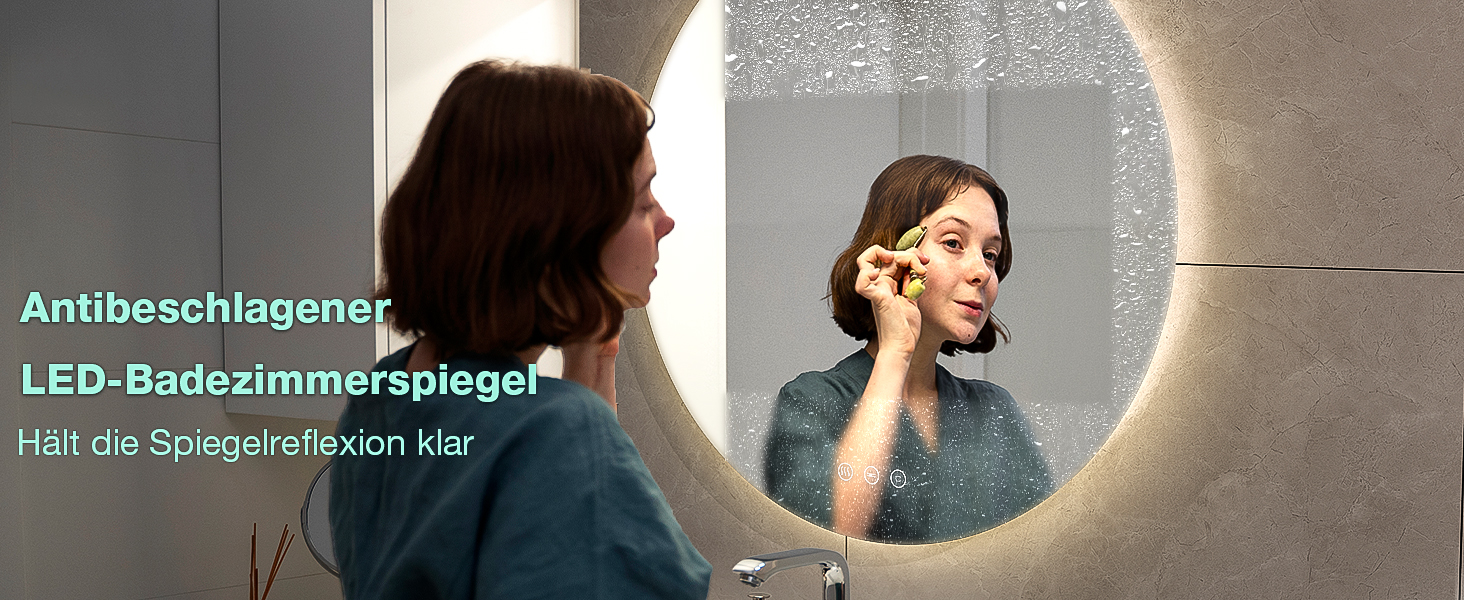 Круглий дзеркало для ванної кімнати з підсвічуванням, 80 см, 3 кольори світла, диммування, антизапар, сенсорне управління, функція пам'яті, LED, енергозбереження